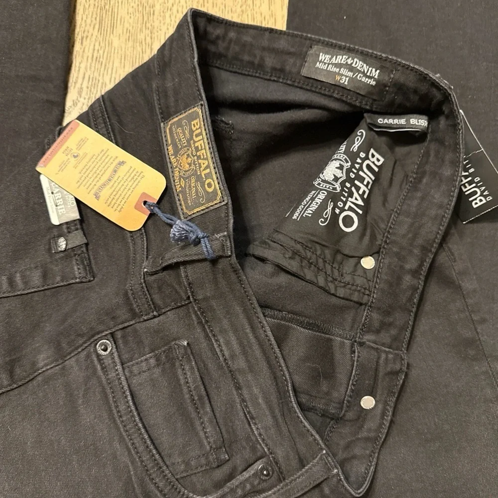 Womens David Bitton Buffalo Mid Rise Slim/Carrie Stretch Jeans 31 Black NWT